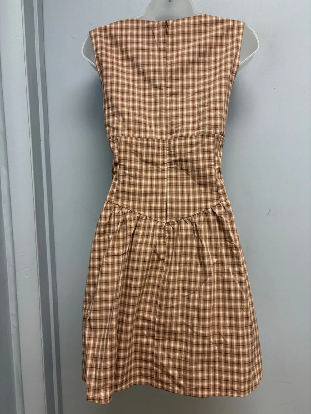 Pink Lily Brown Plaid Cotton Mini Dress Tie Front Cottagecore XL - Picture 4 of 11